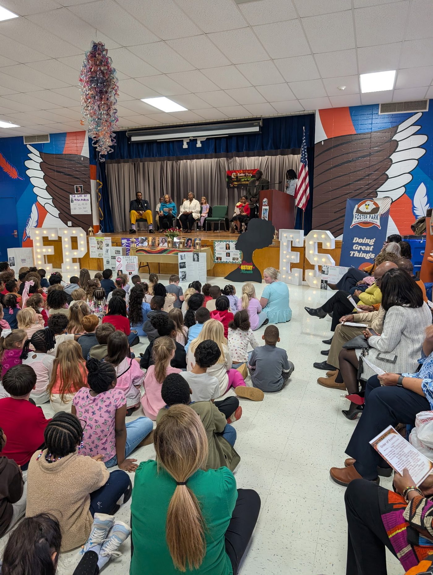 A packed elementary school assembly