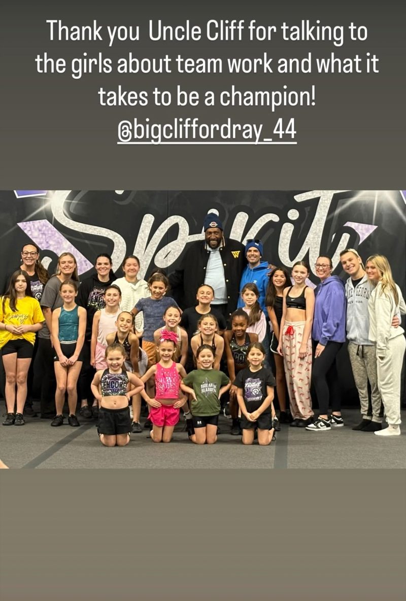 Instagram story: Thank you Uncle Cliff for talking to the girls about team work and what it takes to be a champion